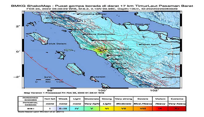 Pasaman Barat Sumbar Diguncang Gempa Bumi Magnitudo 6,2